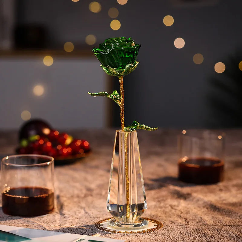 roses artificielles verre transparent vase doré décoration table saint valentin anniversaire cadeau romantique moderne
