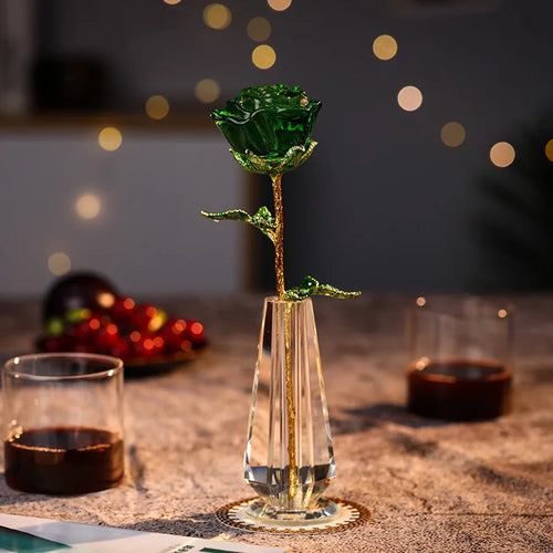 roses artificielles verre transparent vase doré décoration table saint valentin anniversaire cadeau romantique moderne