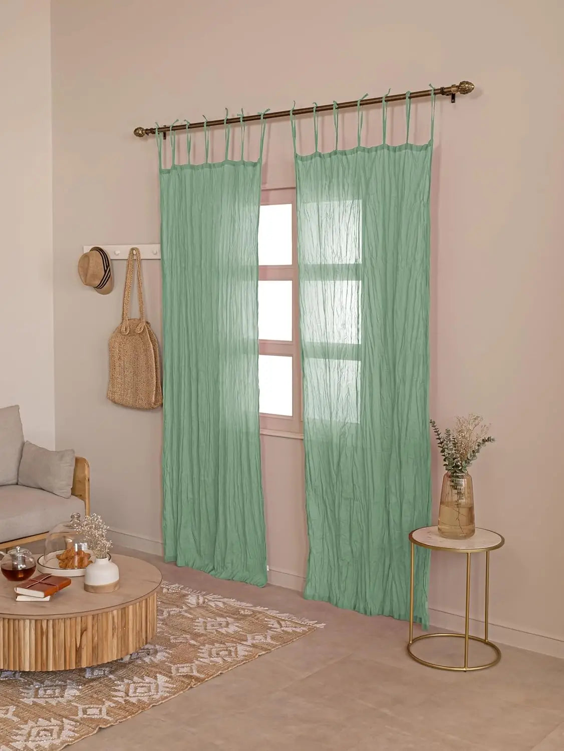rideaux translucides texturés bohèmes vert menthe bleu 90x180cm 90x200cm tringle liens