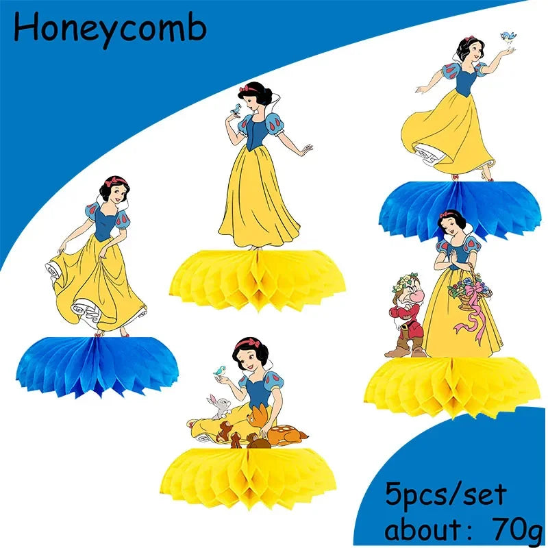 vaisselle jetable blanche neige assiettes gobelets pailles guirlande décorations cupcakes fête anniversaire enfant