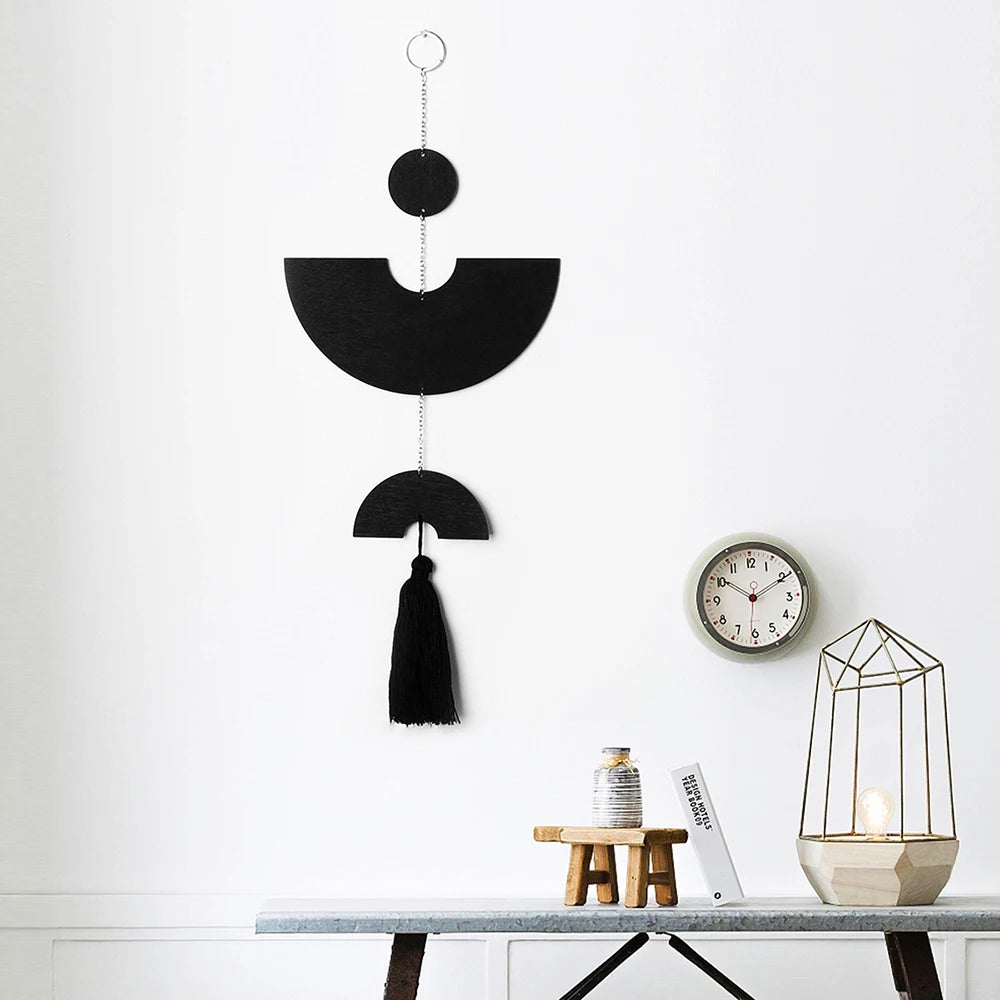 décoration murale abstraite bohème noir forme géométrique suspension tassel minimalisteintérieur chambre