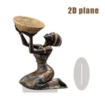 statue africaine femme priante marron doré artisanale base blanche panier osier ethnique art deco