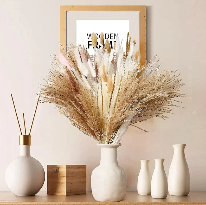 bouquet pampas séchés naturels beige marron blanc décoration boho intérieur événements festifs