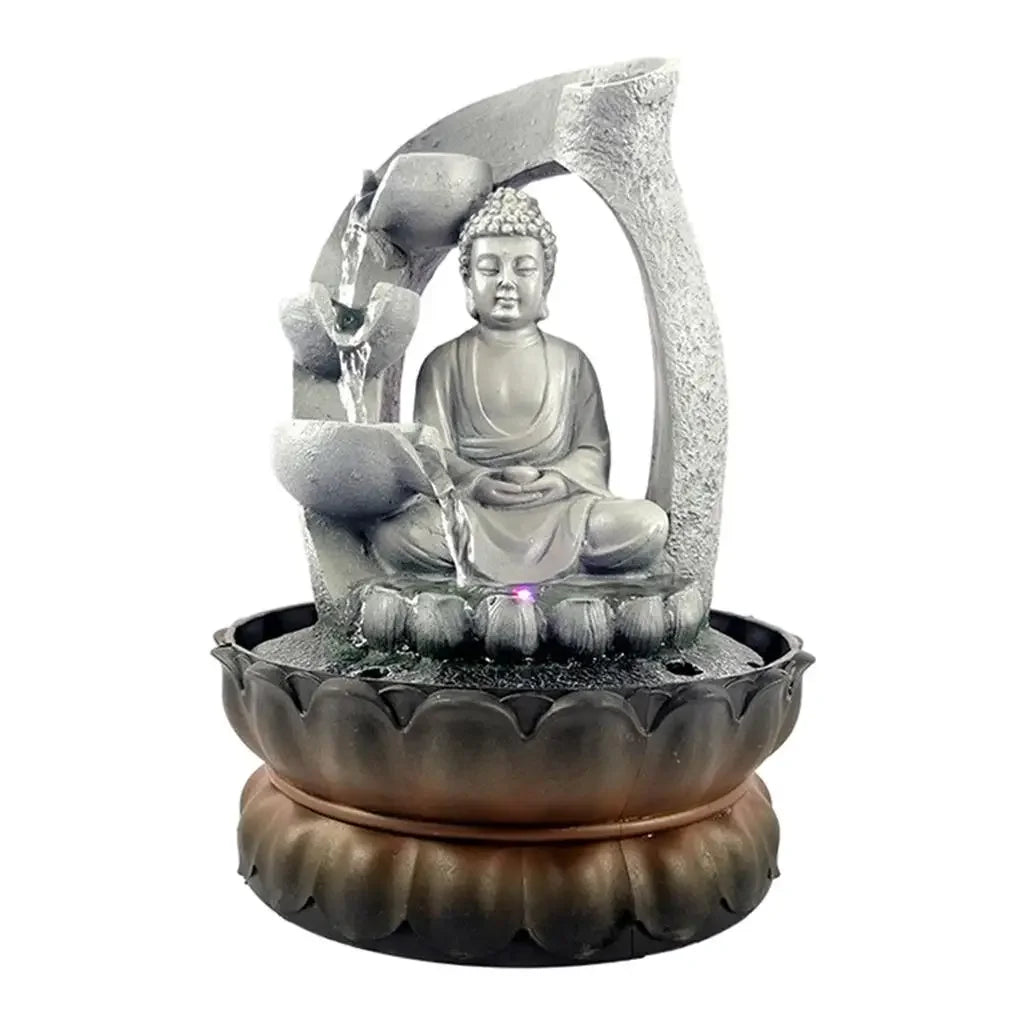 fontaine intérieure résine bouddha gris noir texture granit moderne feng shui pierres décoratives planteCascade