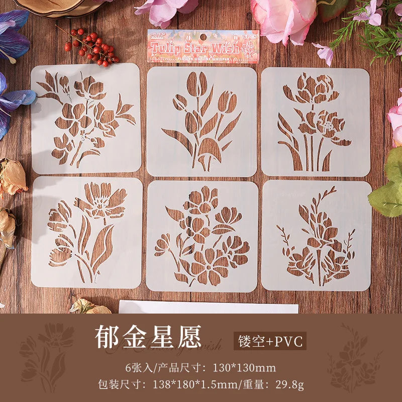 stencils fleurs stylisées tulipes roses blancs artisanal détaillé peinture bricolage scrapbooking