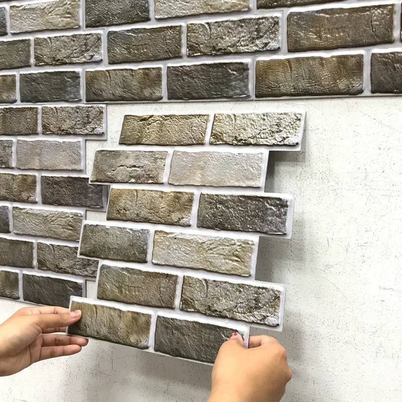 panneau décoratif mural 30x30cm texture brique adhésif waterproof vintage gris beige