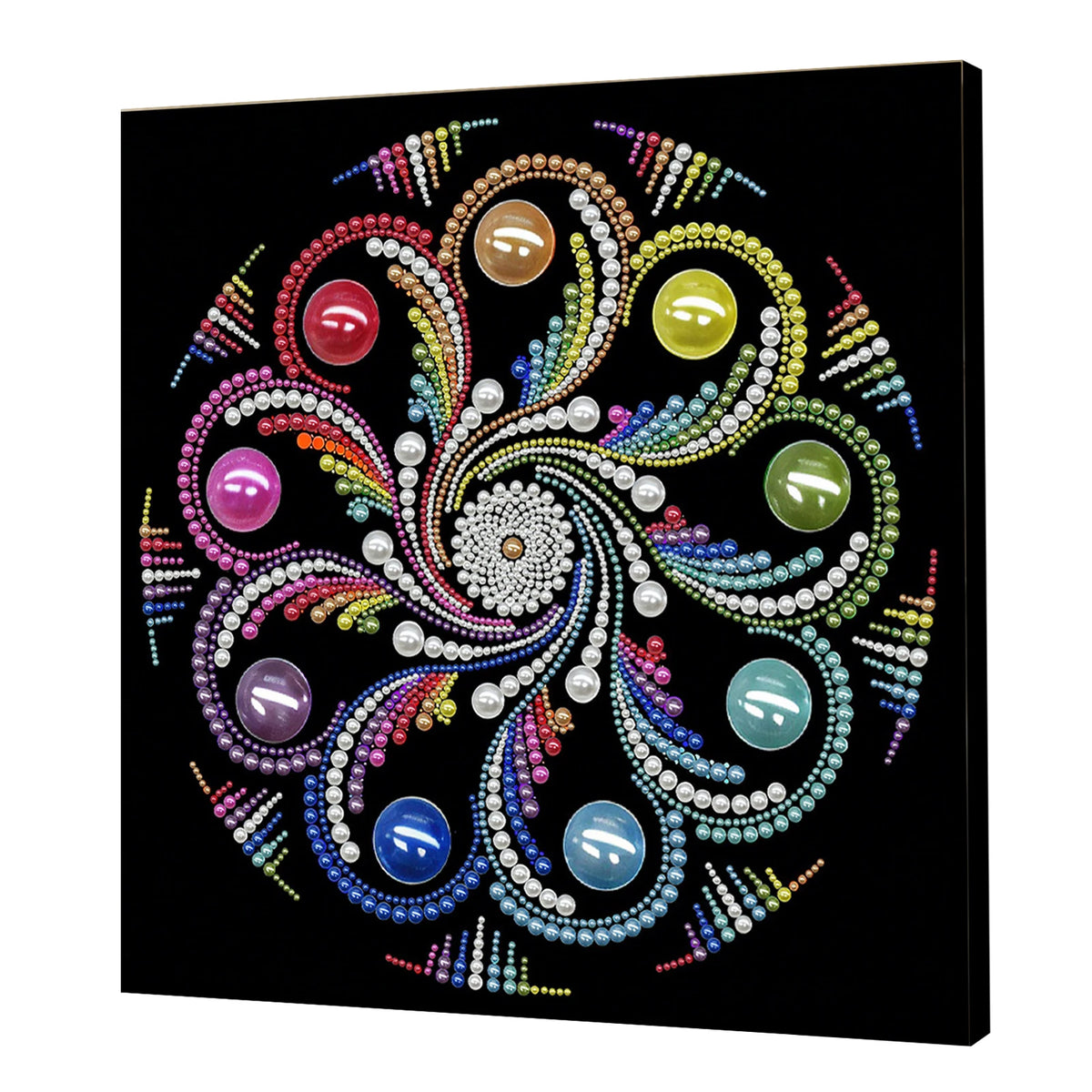 tableau décoratif mandala bleu blanc doré rose vert jaune violet orange contemporain 25x25cm