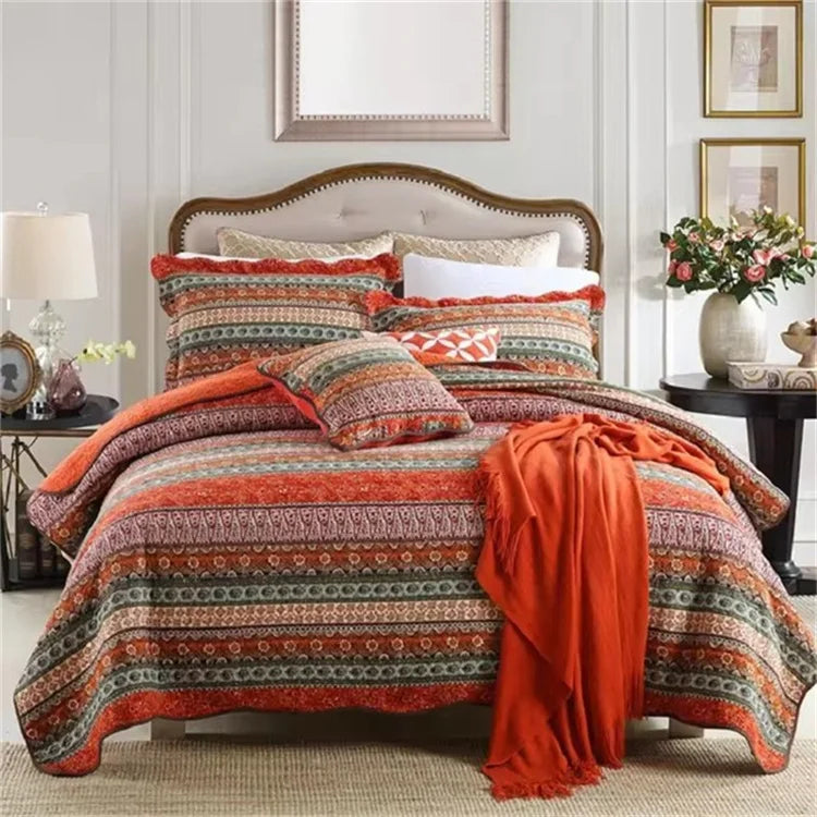 ensemble couette couverture matelassée motifs floraux coton quilté maison toutes saisons