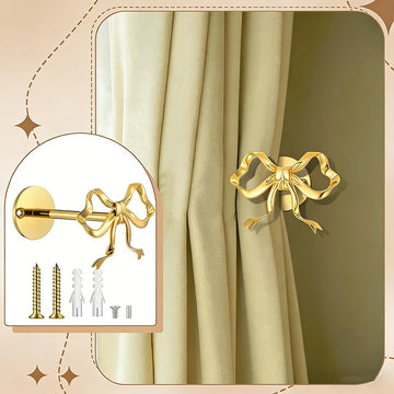 porte rideaux métal or élégants velours nœud papillon décoration murale fixations vis chambre salon