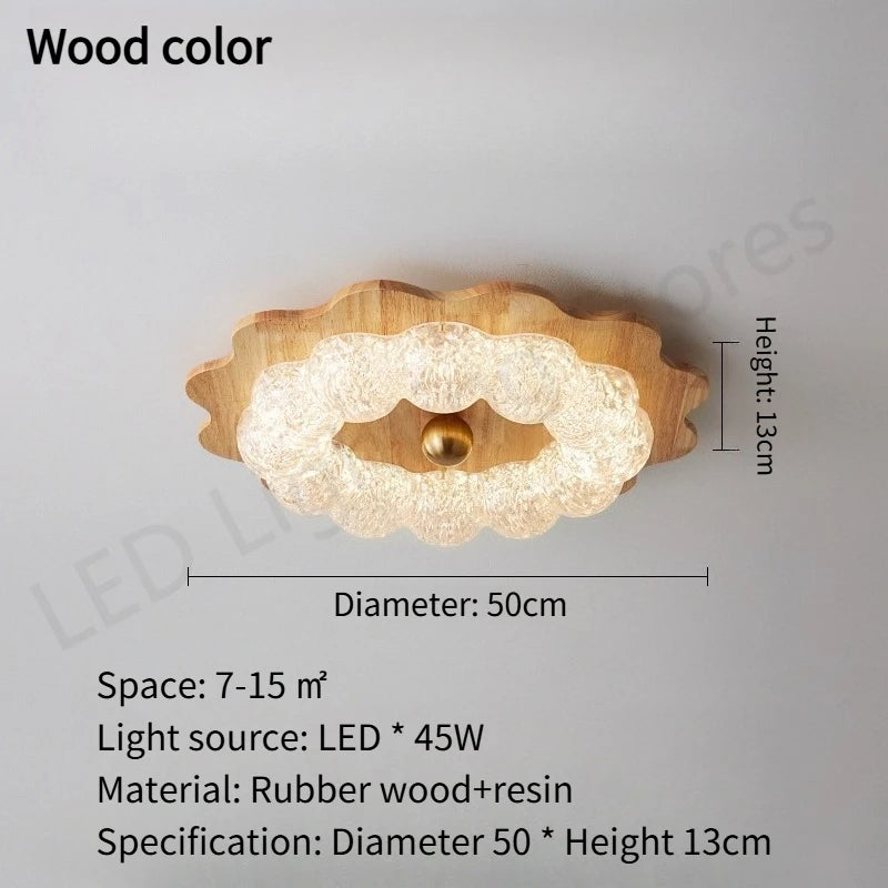 plafonnier led moderne bois marron clair verre translucide