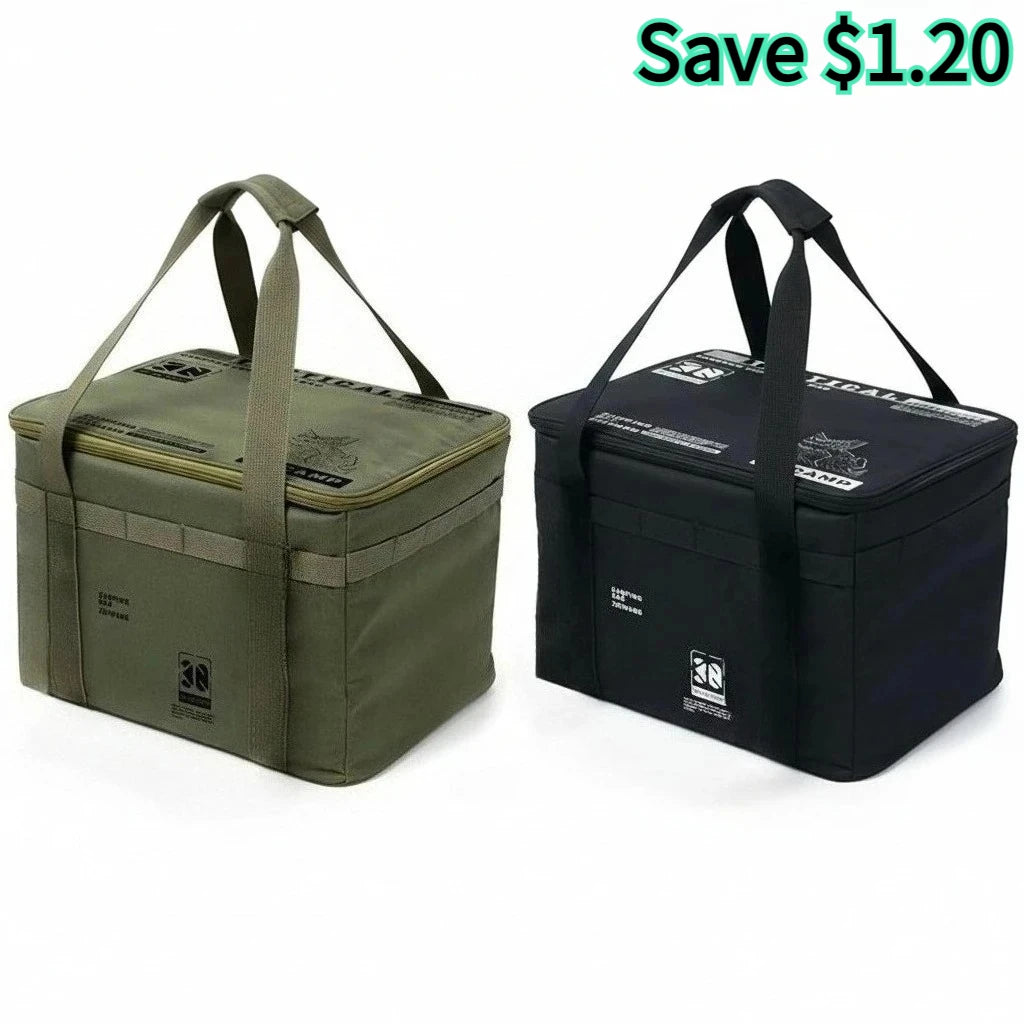 sac camping vert olive noir toile imprimée pratique robuste bandes fixation rangement pliable gaz