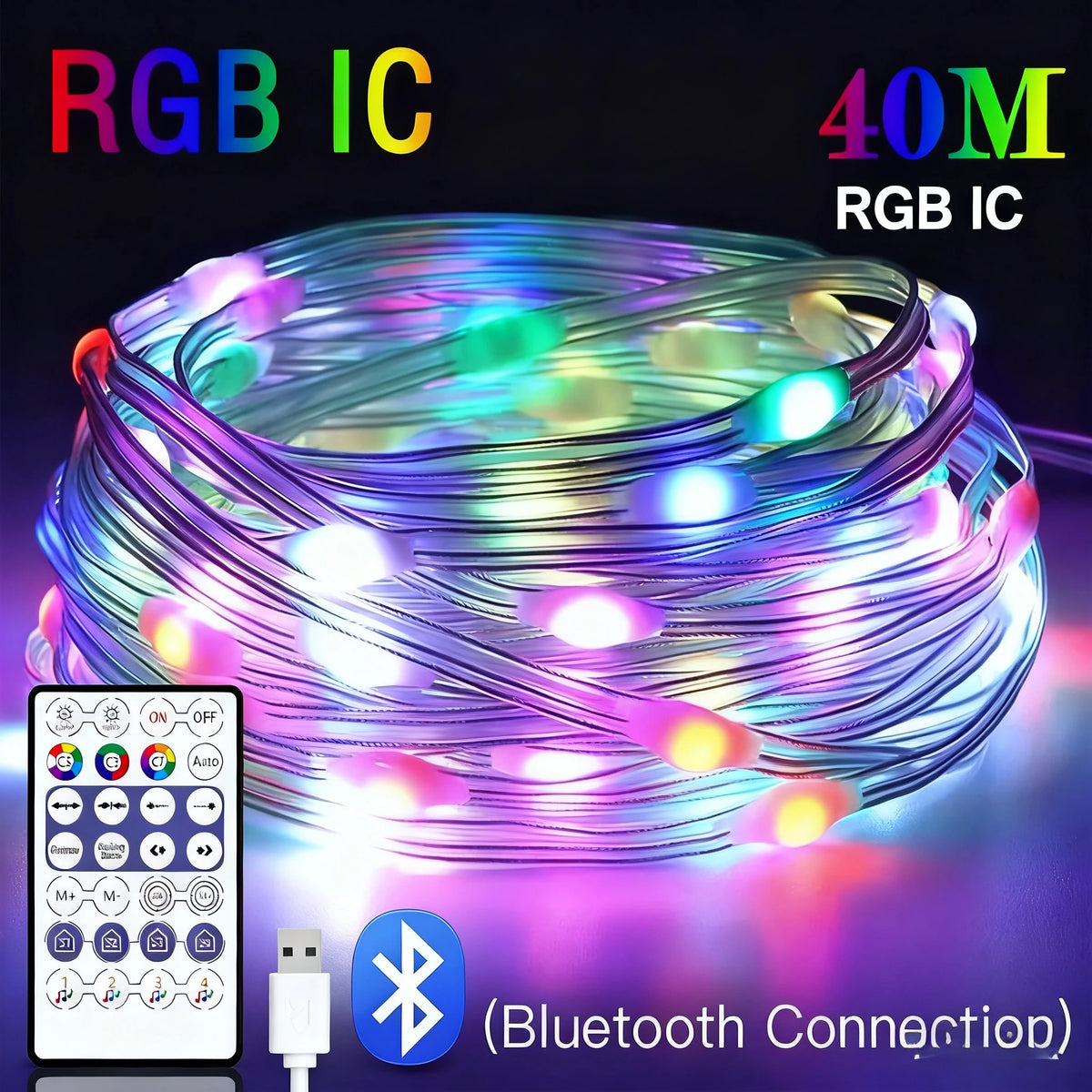 guirlande led 40m rgb ic musique bluetooth télécommande application mobile