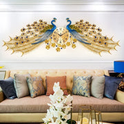 horloge murale paon plumes or bleu vert chiffres fleurs asiatique luxueux