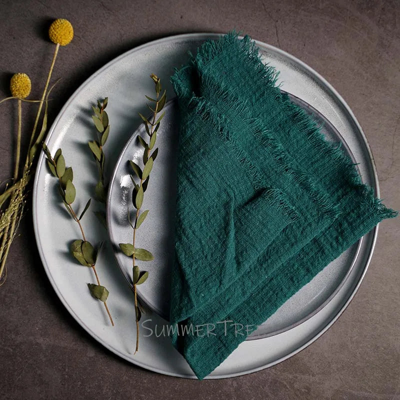 serviette table coton texture lin bords franges rustique décoration fête mariage maison