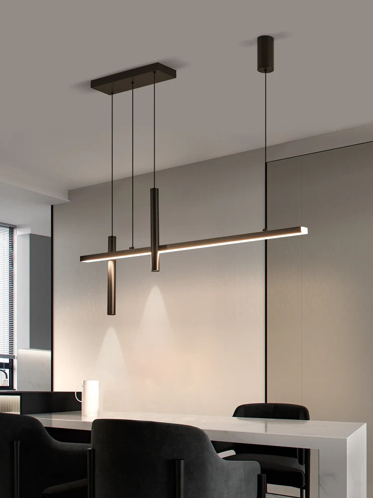 lampe suspension linéaire moderne noir aluminium salle manger cuisine bar salon