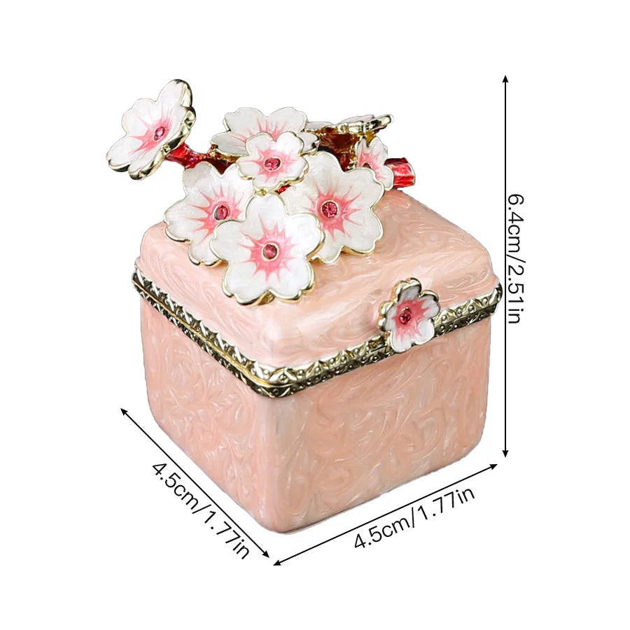 boîte bijoux vintage rose fleurs blanches oreilles anneaux broches élégante dorée transparente cadeau anniversaire