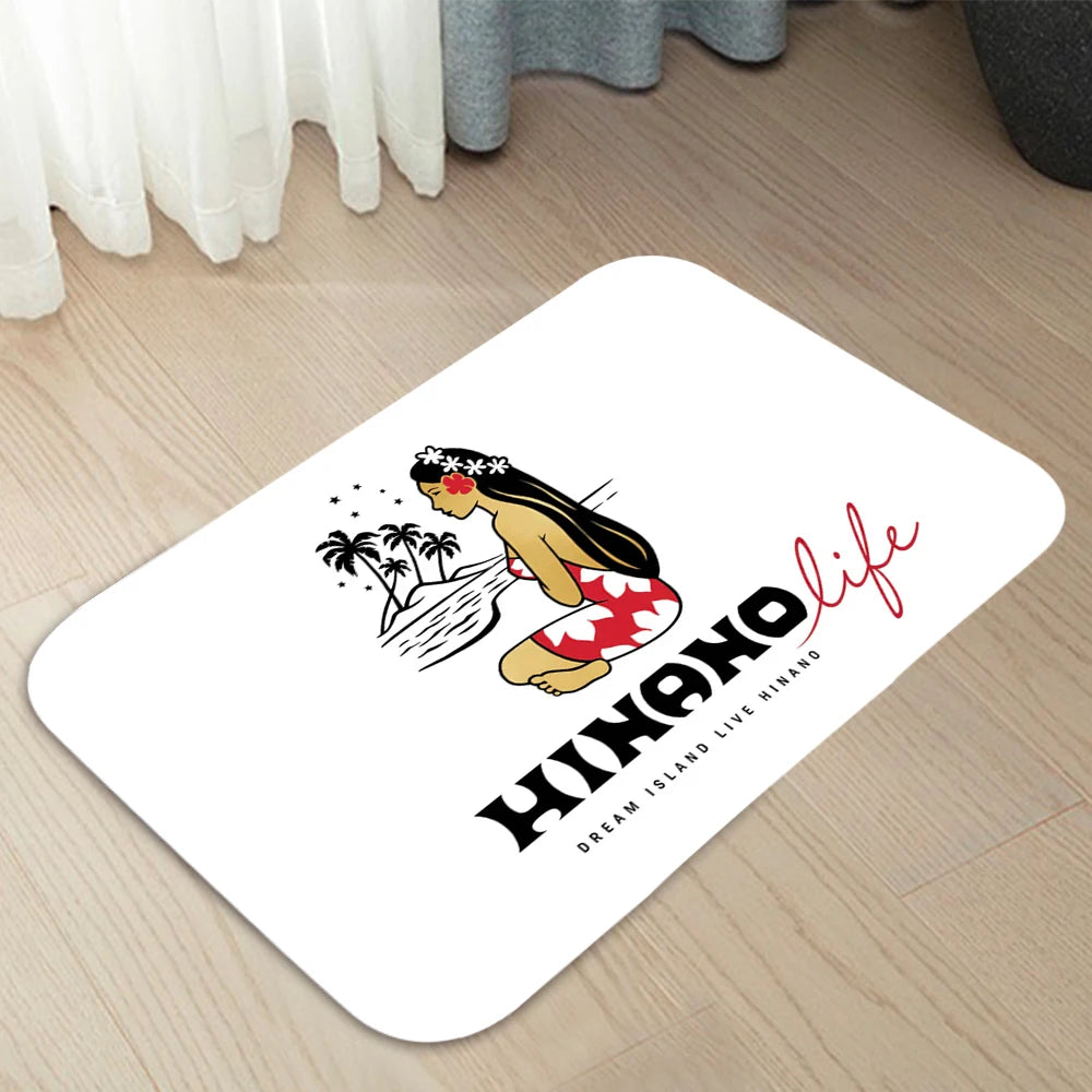 tapis moderne graphique hinano tahiti femme bikini palmiers noir blanc rouge