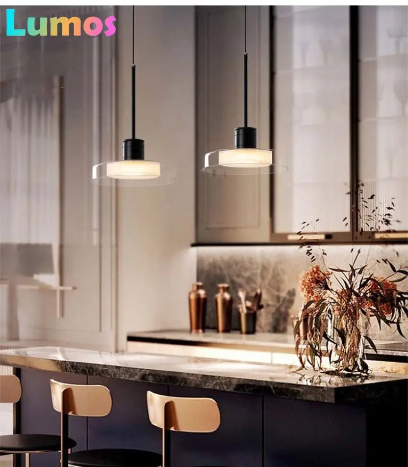 lampe suspendue led moderne noir blanc transparent minimaliste interrupteur bouton acrylique verre chambre salon