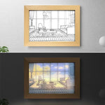 lampe ambiance rectangle cadre photo monochrome diffusion lumiere texture bois moderne