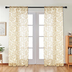 rideau moderne polyester jacquard fleurs stylisées transparent blanc beige maison hospitalité 132x243cm