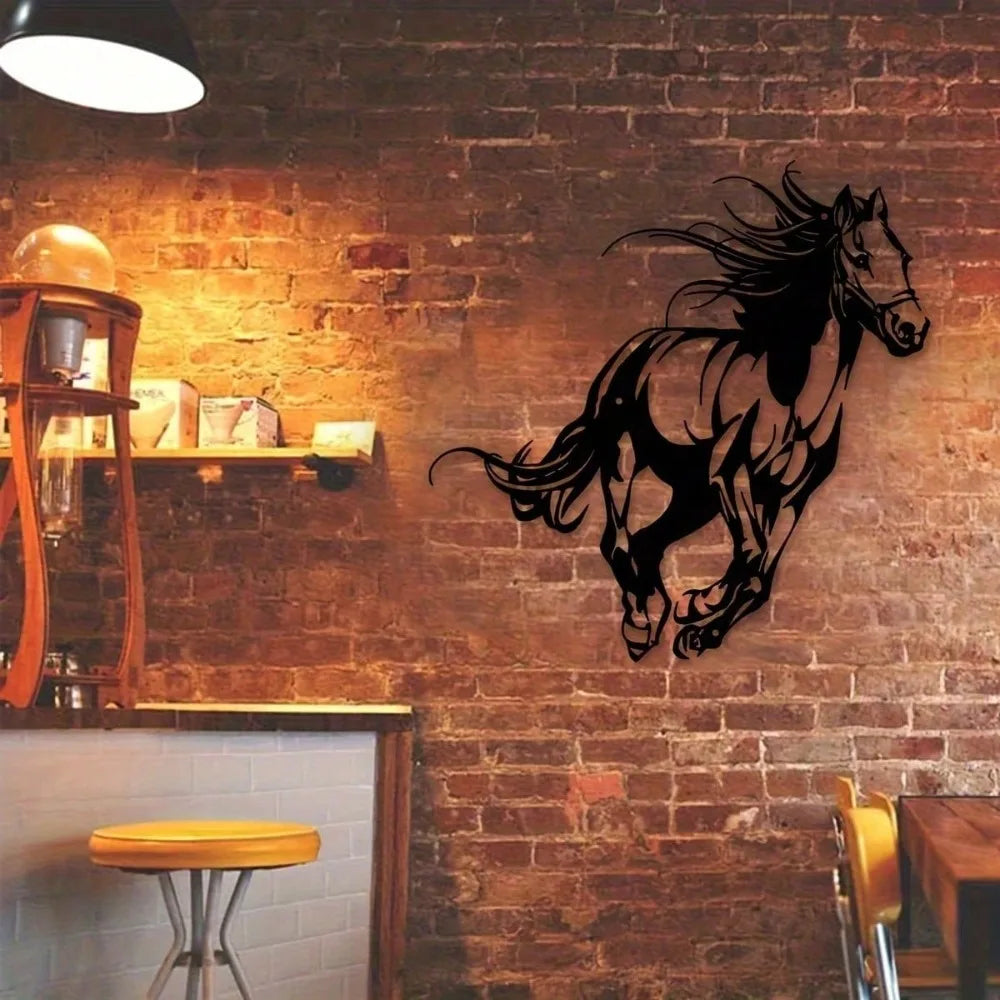 décoration murale cheval galopant art contemporain noir adhésif salon patio unique moderne