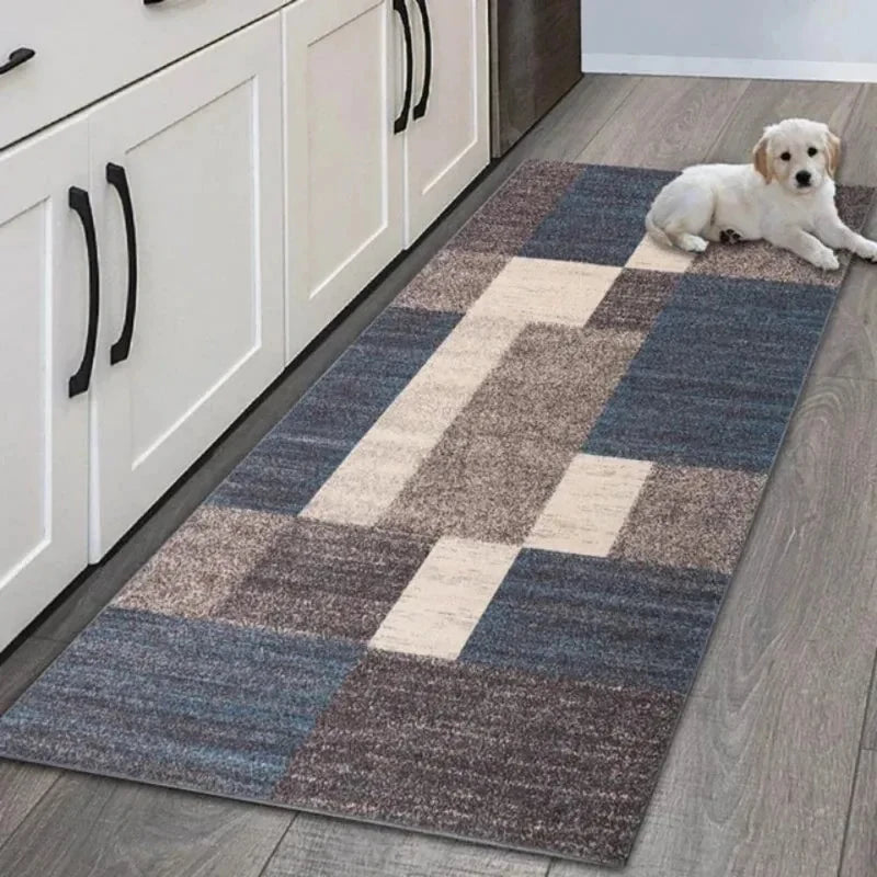 tapis moderne géométrique polyester antidérapant imperméable entrée couloir sol gris beige