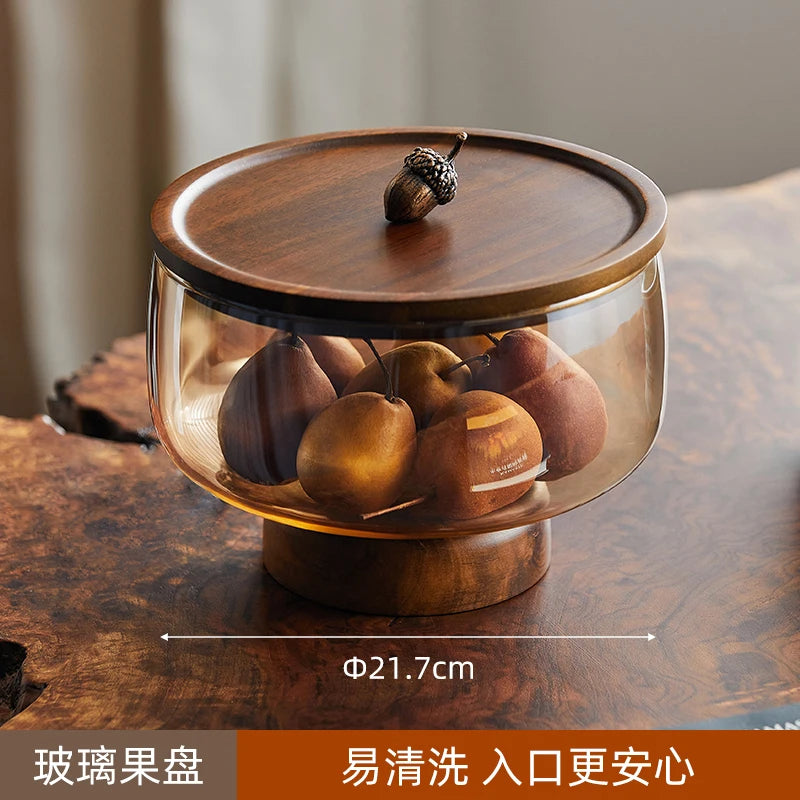 boîte bonbons bois marron moderne double couche rangement fruits noix chocolats assiette collation