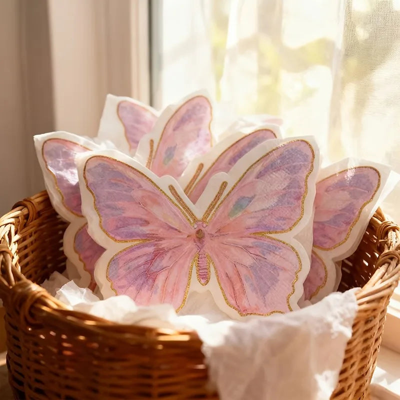 serviettes jetables papier forme papillon mariage anniversaire fête rose violet blanc doré
