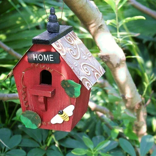 nichoirs oiseaux motifs floraux abeille coccinelle couleurs vives cordelette jardin balcon pastorale