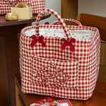 panier tissu carreaux rouge blanc vintage poignées détachables rangement multiple chambre enfant
