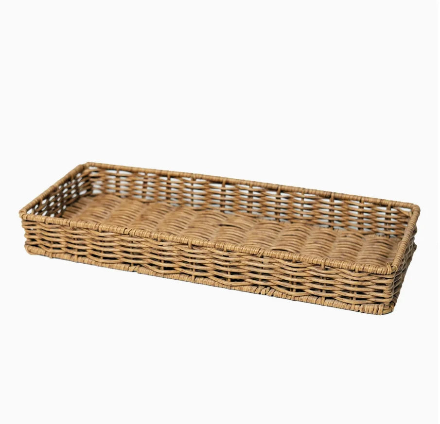 panier tressé marron clair rustique boîte rangement plateau fruits collations thé.storage handwoven rectangular