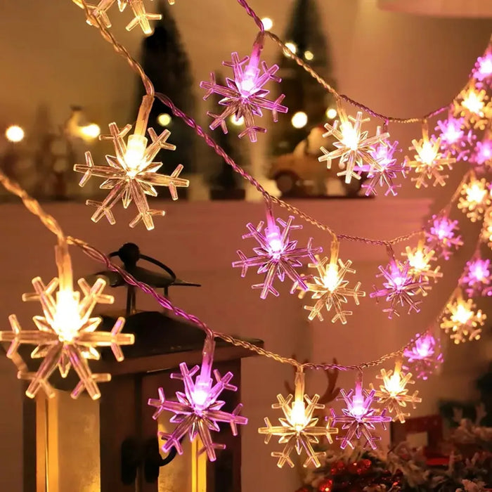 guirlande lumineuse flocons neige blanc bleu vacances noël ambiance intérieure extérieure led festive jardin