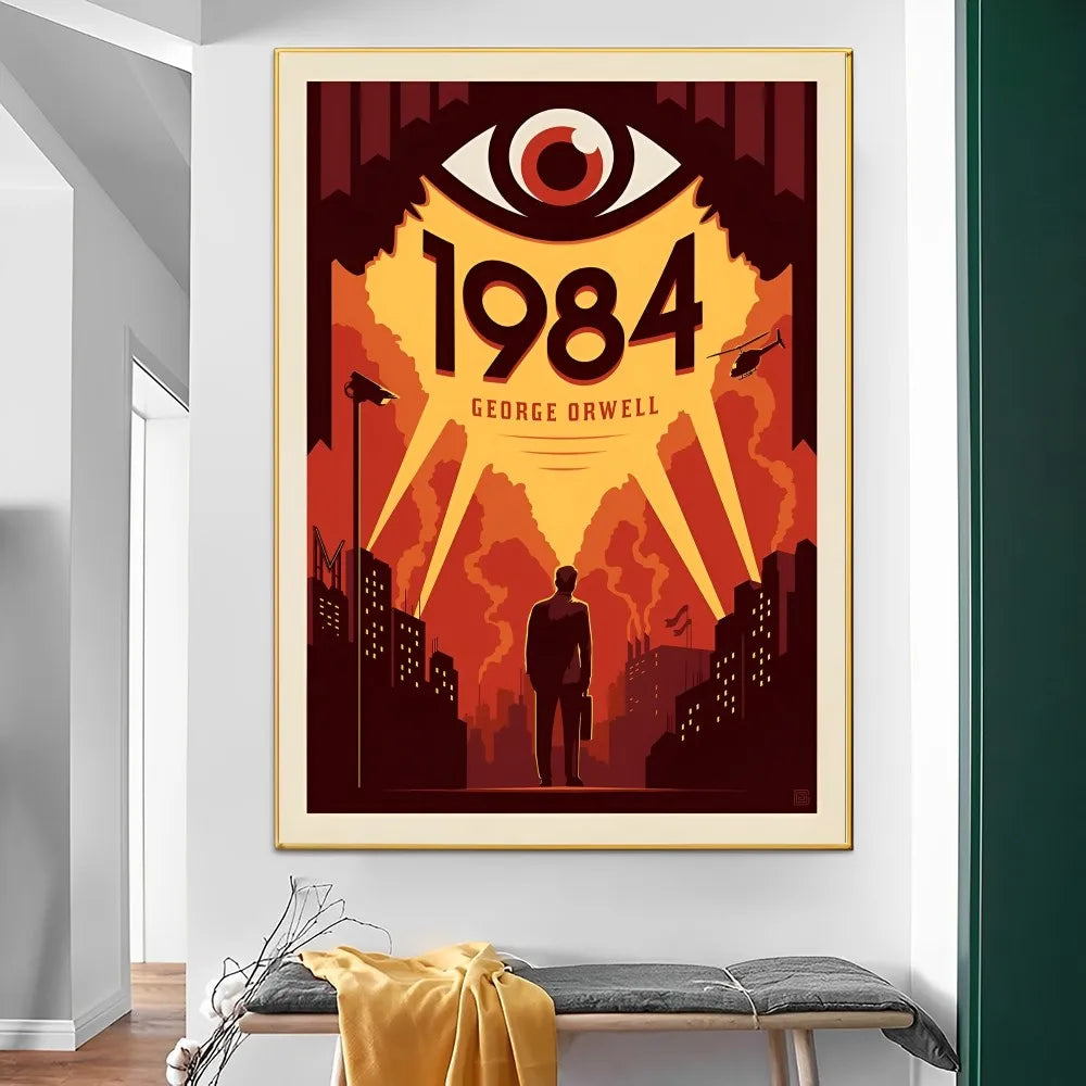 affiches pop art révolutionnaires géorges orwell 1984 graphiques abstrait oeil stylisé rouge noir beige