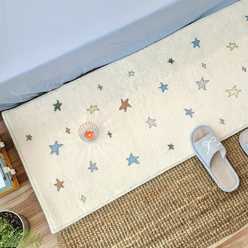 tapis moderne étoiles multicolores doux polyester imperméable non slip bedroom bedside rugs beige