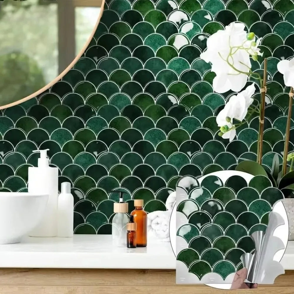 carreaux muraux adhésifs 3d résistants l'eau vert foncé gris rose poisson moderne décoratifrollable