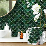 carreaux muraux adhésifs 3d résistants l'eau vert foncé gris rose poisson moderne décoratifrollable