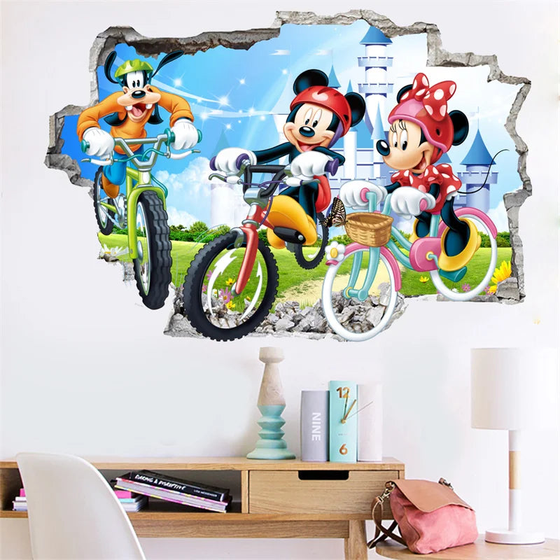 autocollant mural mickey minnie mouse dessin animé décoration chambre enfant sticker mur décoratif pvc