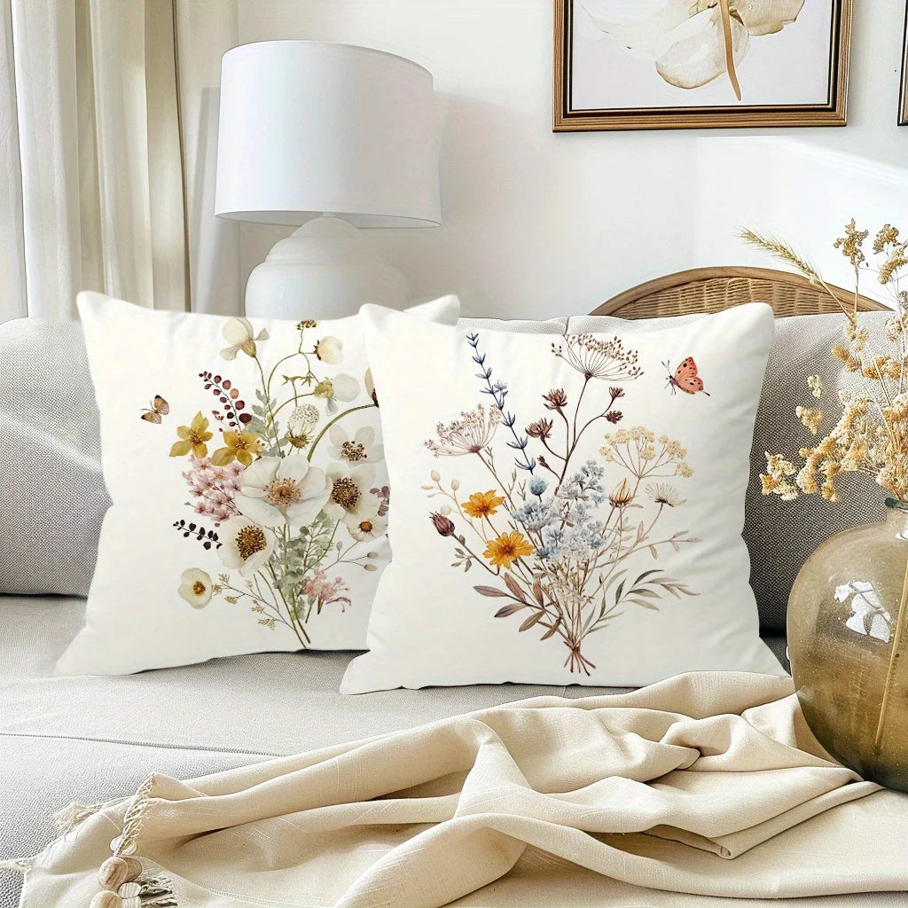 taies d'oreiller imprimées motif floral papillons moderne polyester blanc zip 40x40cm 45x45cm 50x50cm 60x60cm