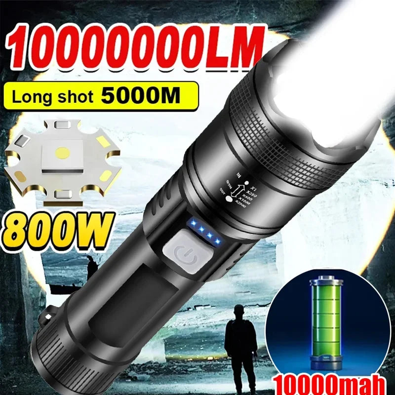 lampe torche noire super lumineuse rechargeable led moderne zoom cable usb