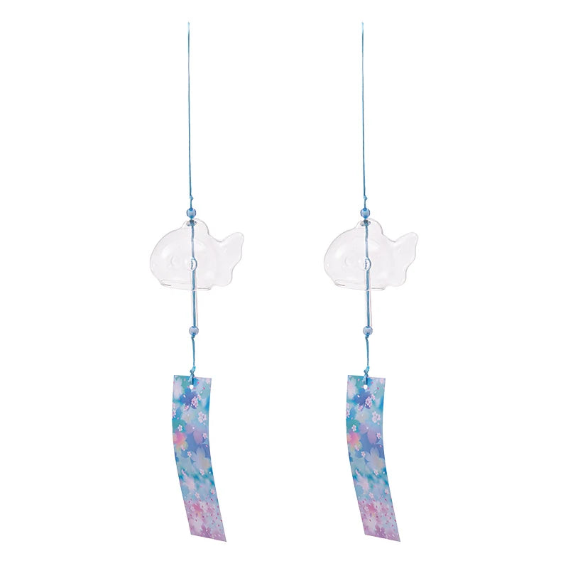 mobiles vent japonais verre transparent poissons chats décor extérieur rouge vert bleu blanc