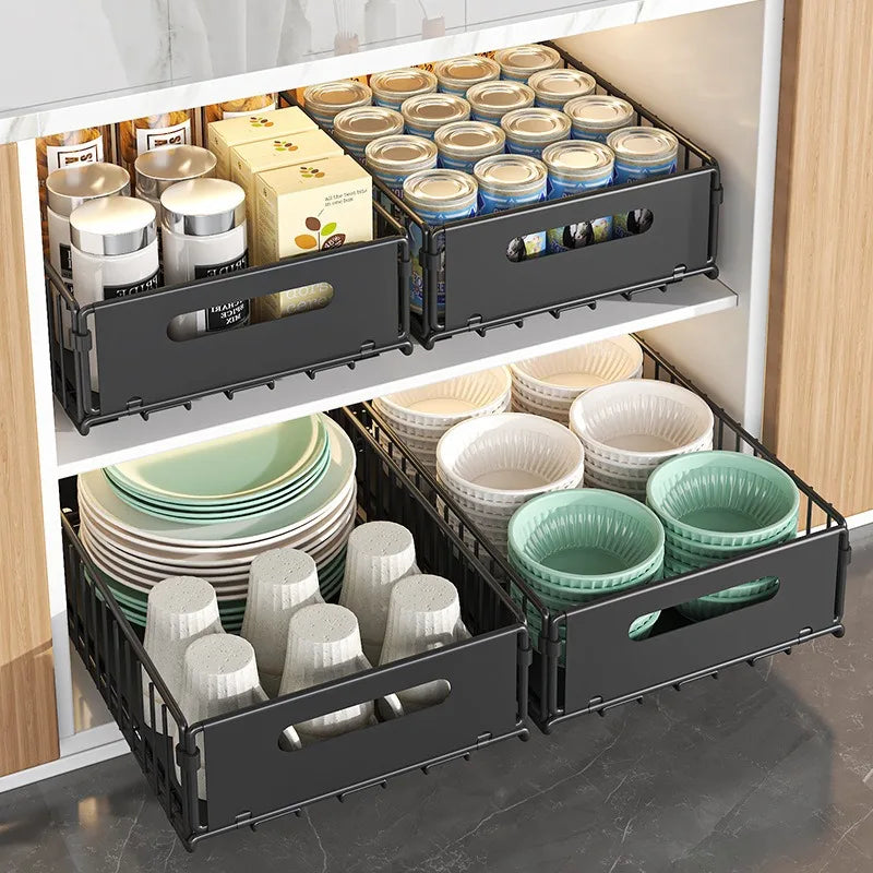 paniers rangement noir clips fixation moderne utilisation multiple réutilisable métal domestique cuisine storage multifonctionnel