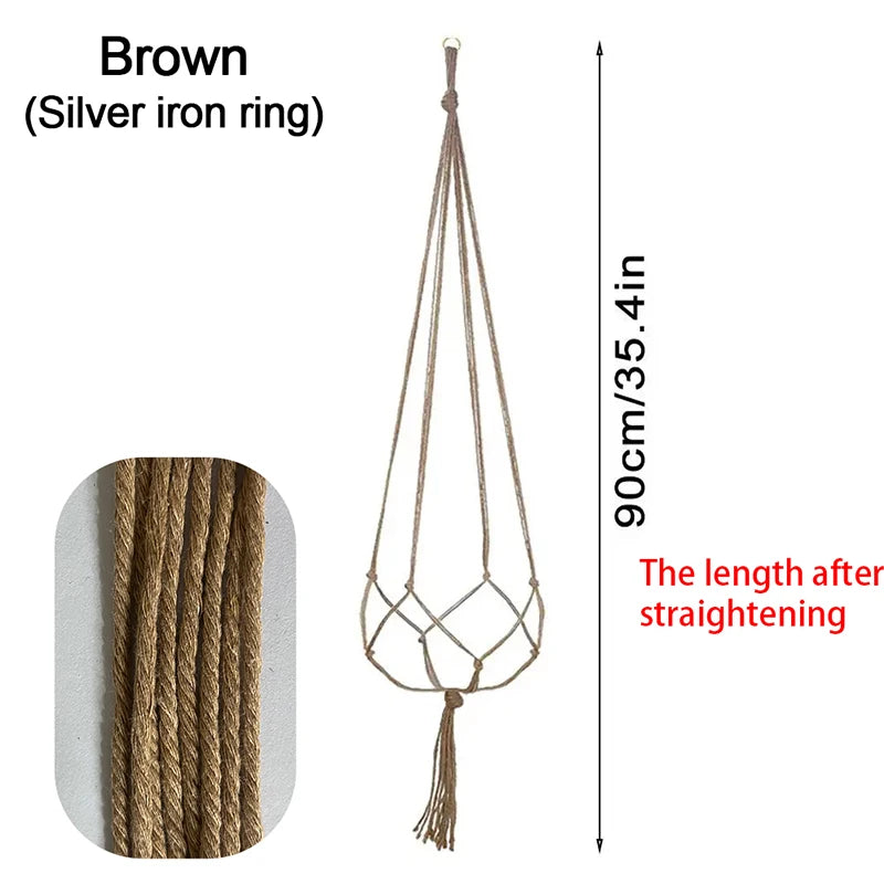Macramé suspendu tissé main boho pots blancs plantes vertes noirs