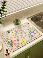 tapis cuisine absorbant motif floral fleurs rectangle décoratif évier plan travail