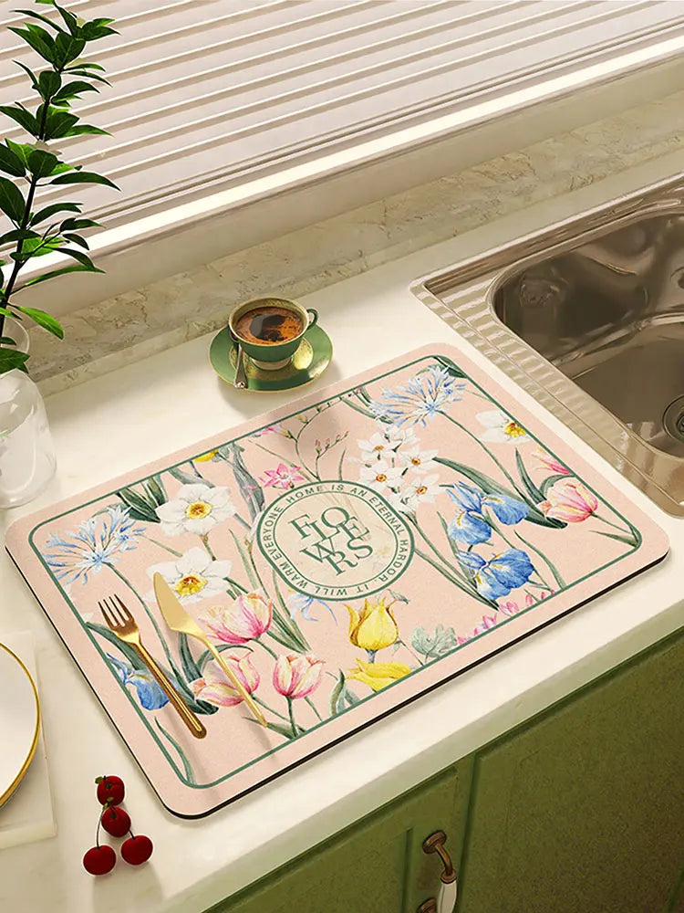 tapis cuisine absorbant motif floral fleurs rectangle décoratif évier plan travail
