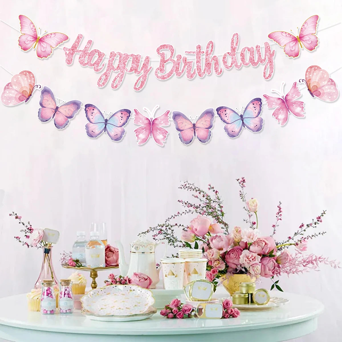 boîtes pop corn décoratives papillons rose violet doré fête anniversaire mariage baptême fille