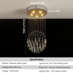 lustre suspendu moderne cristal argenté gouttes transparentes intérieur luxe