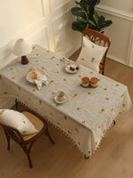 nappe table brodée citrons jaunes vertes rustique printemps été linen polyester réutilisable maison festives
