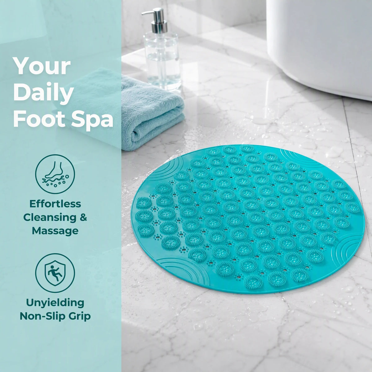 tapis bain rond pvc bleu gris antidérapant trous drainage douche salle bain