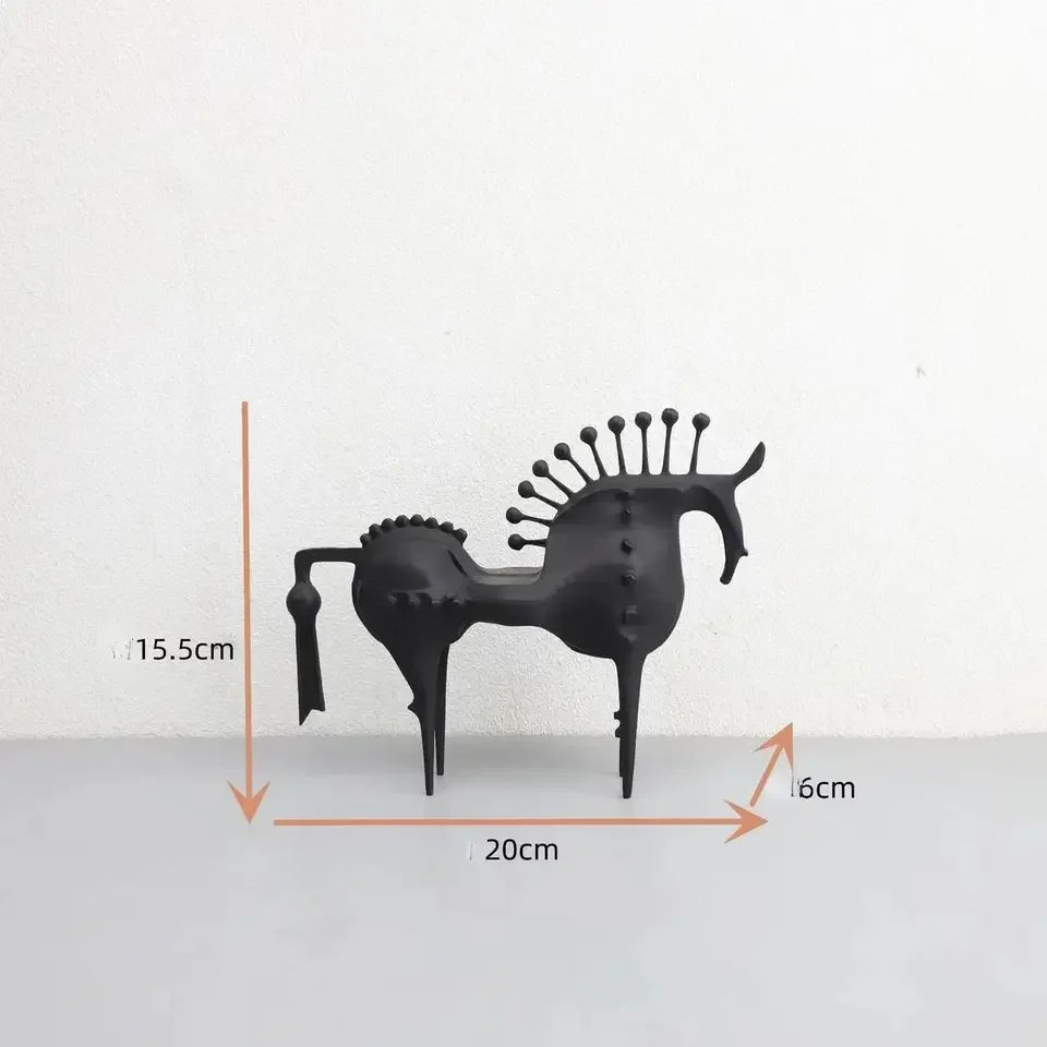 sculptures abstraites chevaux métal noir modernes maison 30cm 20cm texturées points sphères