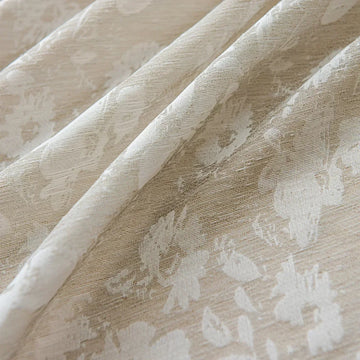 rideau tulle beige clair fleurs blanches transparent classique salon chambre maison